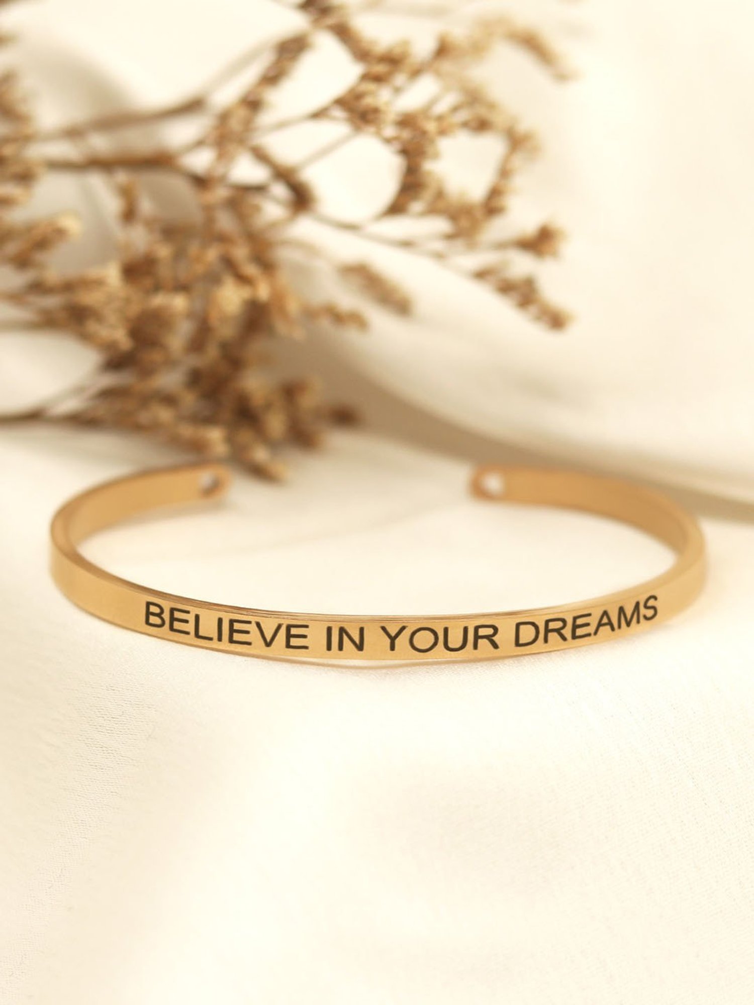 Joker & Witch Believe In Your Dreams Rose Gold Mantra Band Flexible fit Bracelet