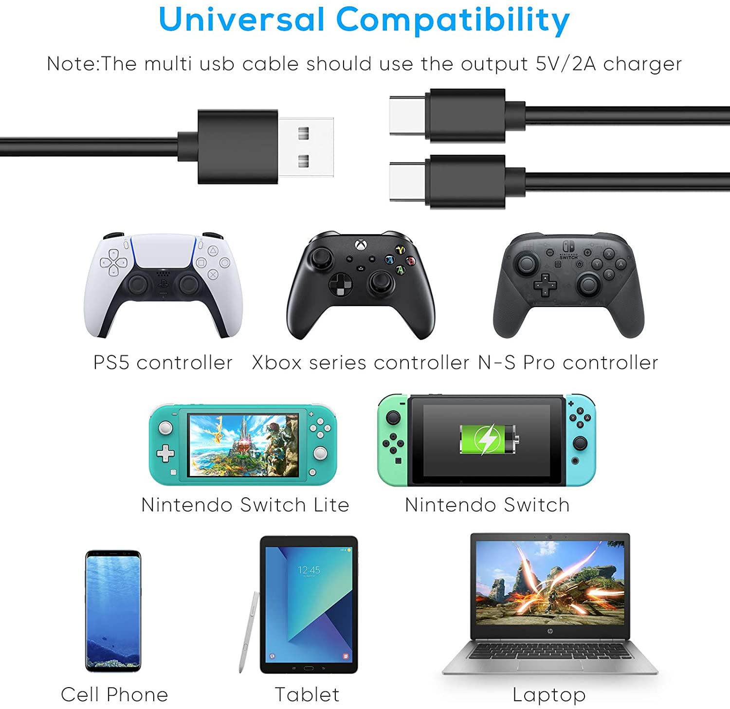 Charging Cable for PS5 DualSense Controller, 2 in 1 10ft Type C PS5 Controller Charger Cable Fast Charging Cable for Xbox Series X/S /Playstation 5/Nintendo Switch/Other USB Type-C Device