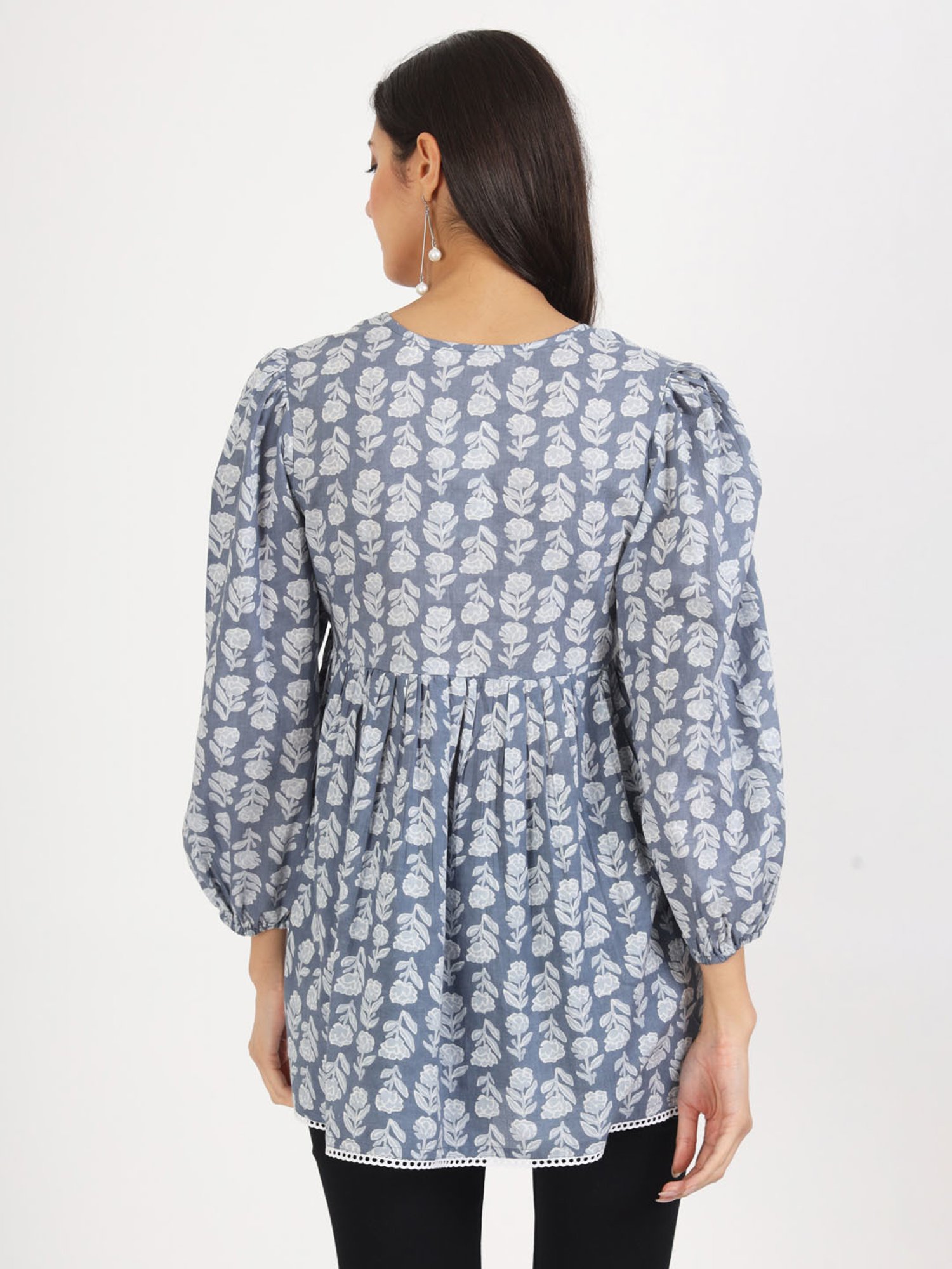 Divena Grey Cotton Floral Print Top