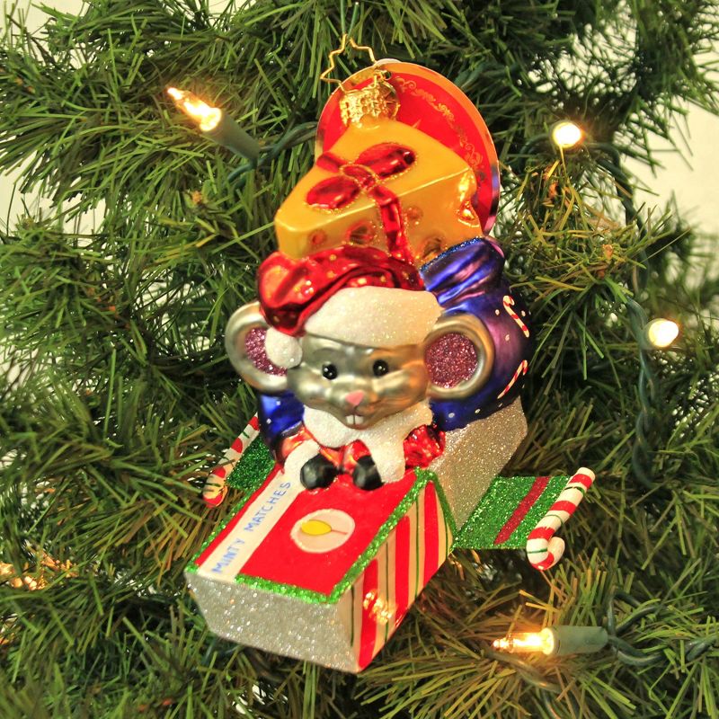 Christopher Radko 4.0" Up Up &  Away Ornament Santa Mouse Matches  -  Tree Ornaments