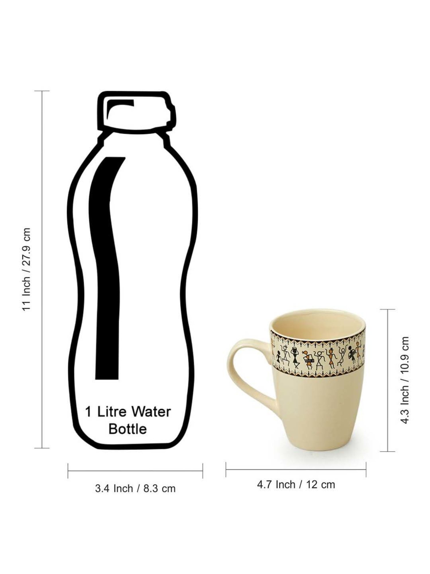 ExclusiveLane 'Whispers of Warli' Handcrafted Ceramic Tea & Coffee Mug (300 ML, Microwave Safe)