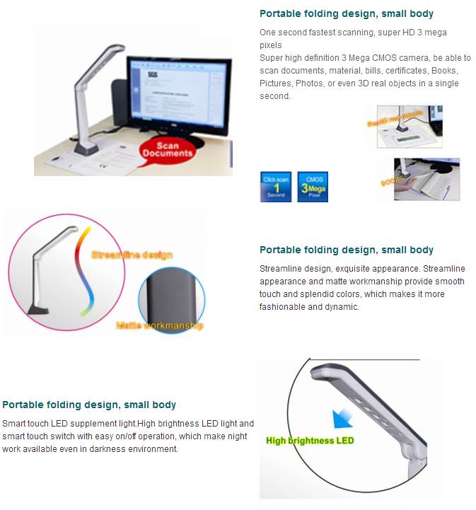 eloam Mini Document Camera Scanner S300P,OCR,Time Shooting,Video Recording for Office,Education Presentation Solution