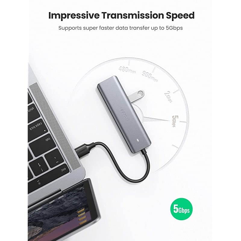 USB 3.0 Hub 4 Port USB Extender with 5V Micro USB Power Compatible for MacBook Mac Pro Mini iMac Surface Pro XPS IdeaPad MateBook X Pro Notebook PC USB Flash Drives Mobile HDD