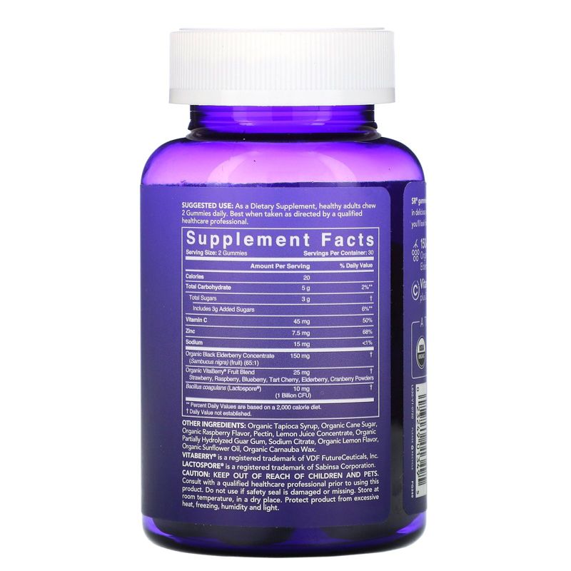 Sports Research Organic Elderberry, Vitamin C + Zinc, Natural Berry Flavors, 60 Gummies, Greens and Superfood Supplements