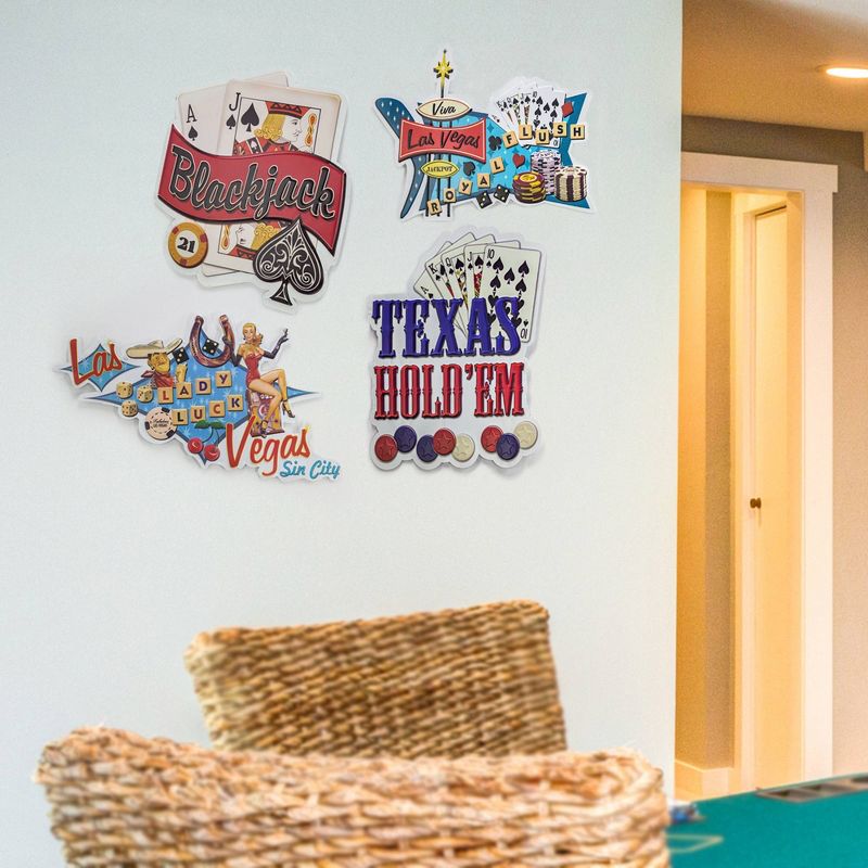 Texas Hold 'Em Embossed Metal Sign White/Red/Dark Blue - Crystal Art Gallery