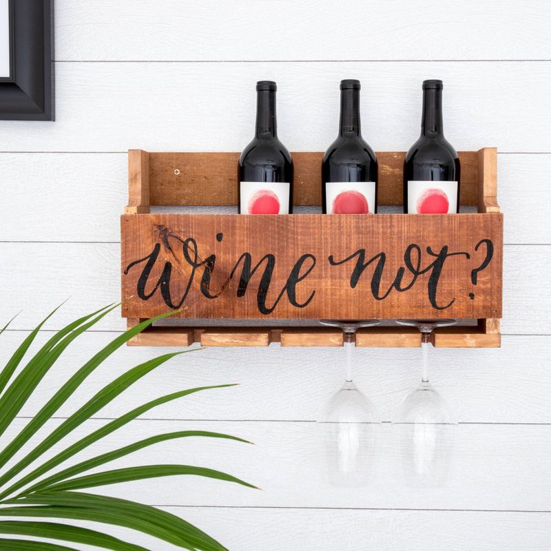 Wall Mount "Wine Not?" Quote Stemware Rack with Rustic Wood - Danya B.