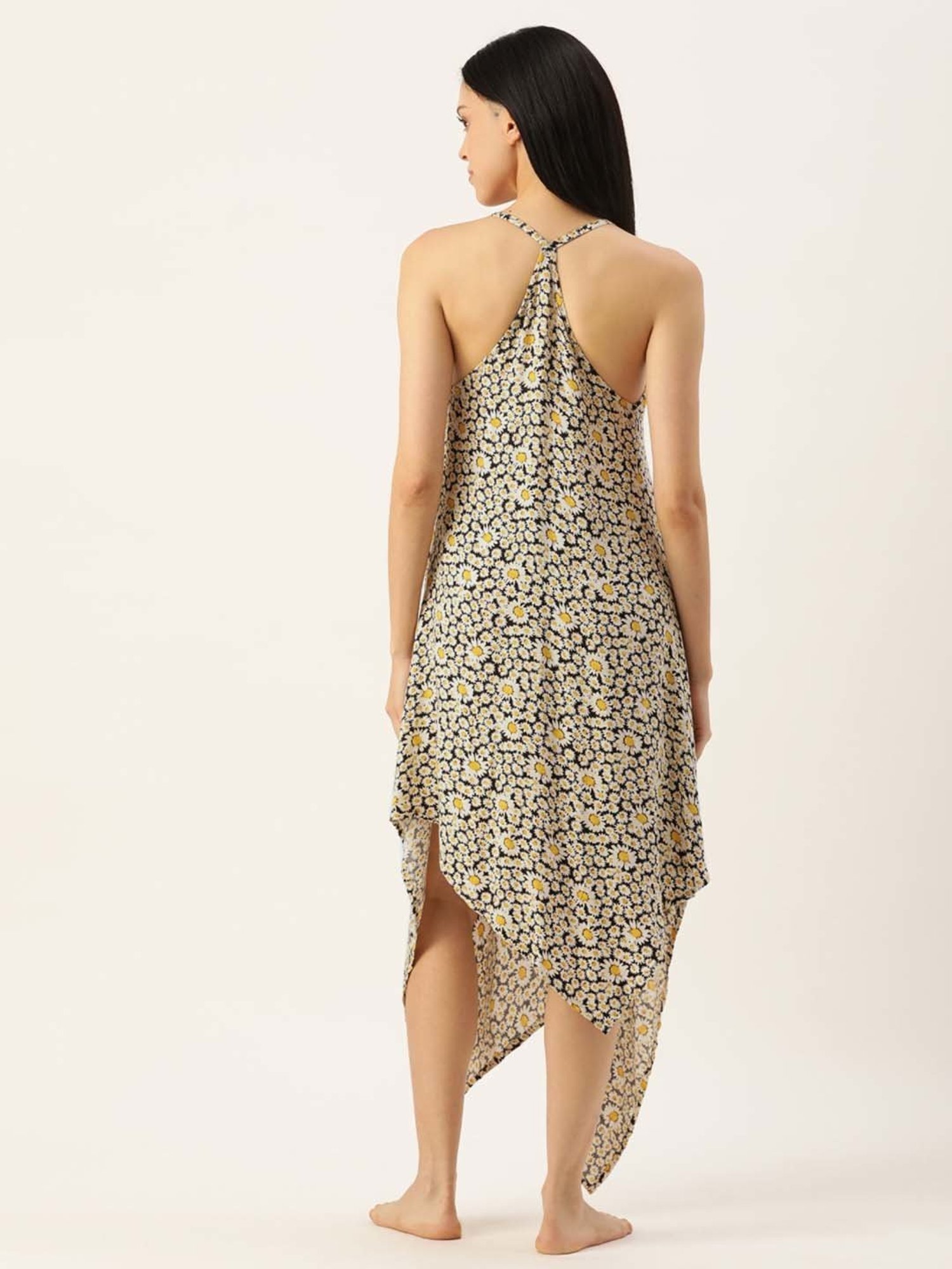 Clt.s Black Cotton Floral Print Nighty