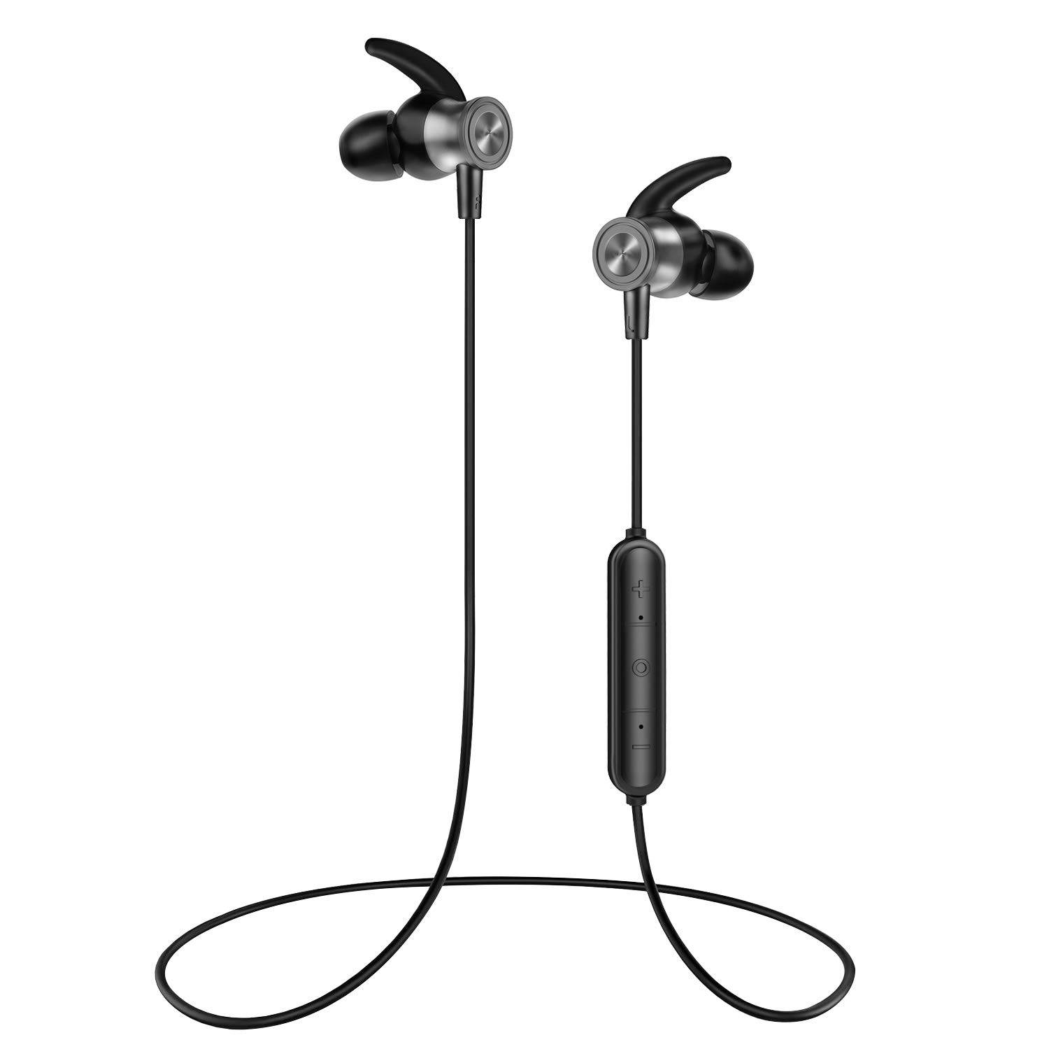 Bluetooth Headphones, Lightweight Wireless Earbuds with Magnetic Connection, IPX5 Water Resistant Bluetooth 5.0 Sports Earphones for Running, Built-in Mic, 8 Hrs Work Time Built-in magnets