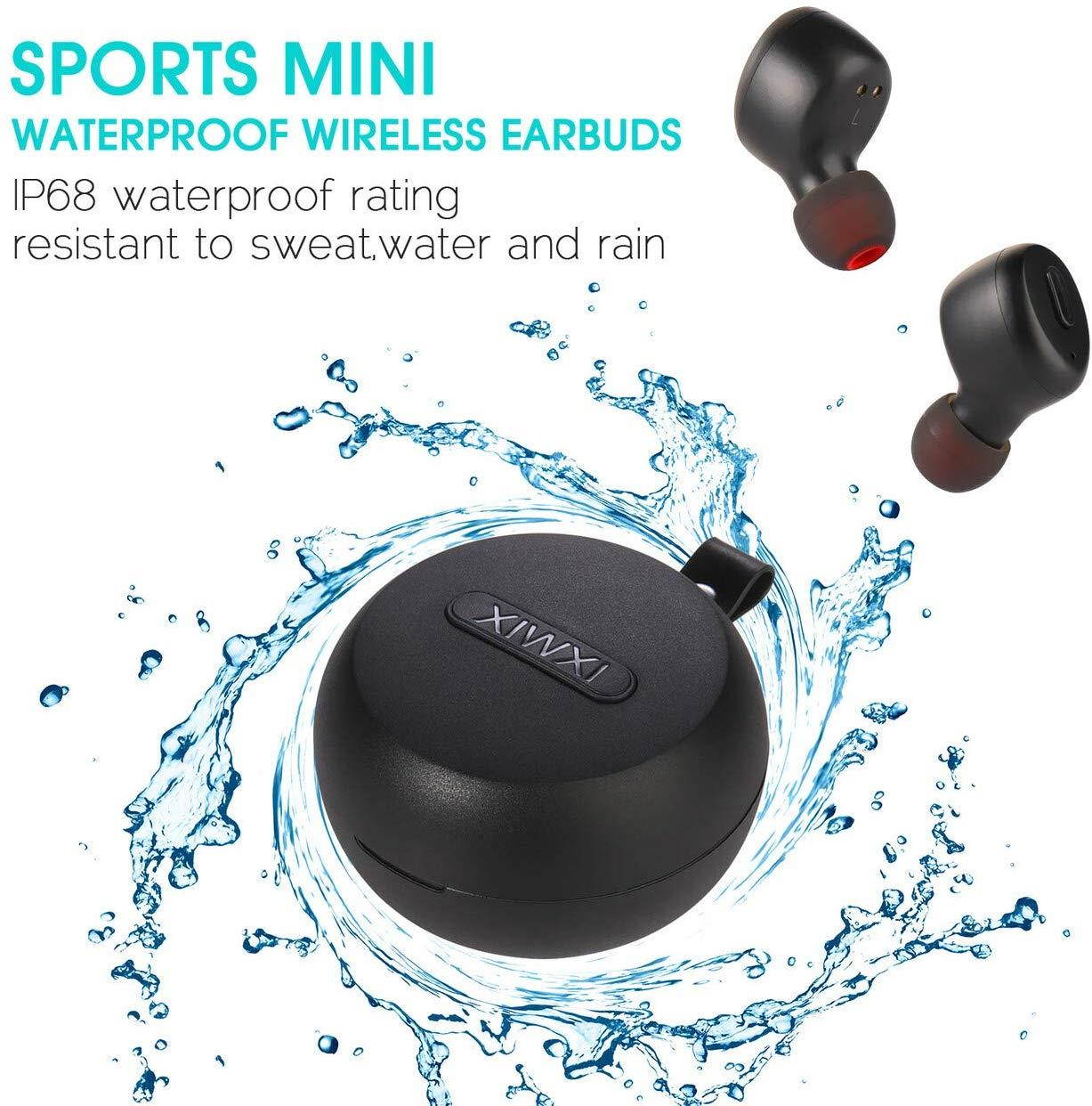 IP68 Waterproof Swimming Earbuds, Sport Bluetooth 5.0 Wireless Earbuds Built-in Mic Auto Pairing in-Ear Earphones with Charging Case Premium Stereo Sound Special for Swimming Bathing Driving Sauna
