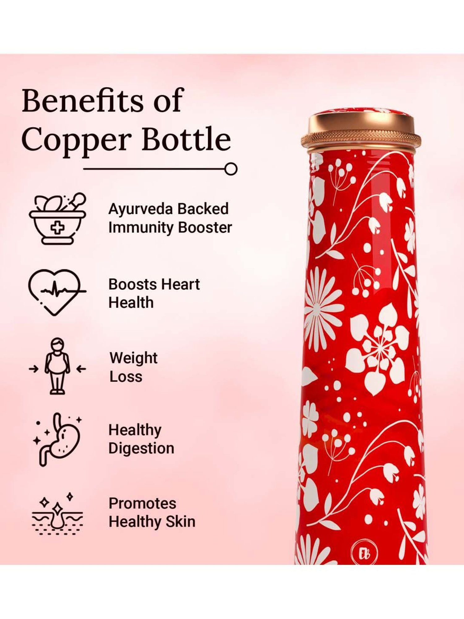 Everything Beautiful Red Copper Water Bottle - Slim (0.75 L)