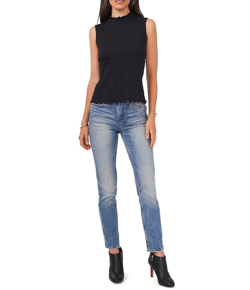 Vince Camuto Sleeveless Mock Neck Smocked Knit Shell