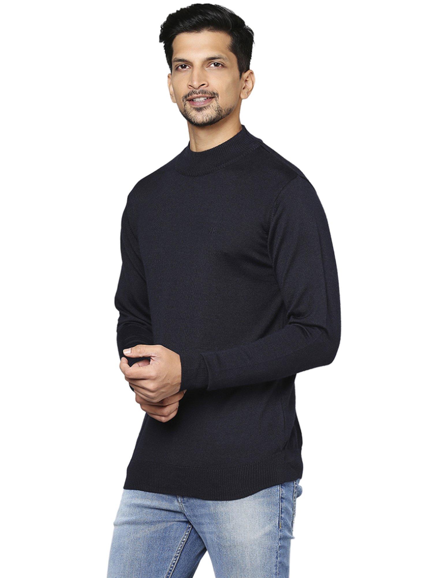 Raymond Blue  Regular Fit Self Pattern sweater