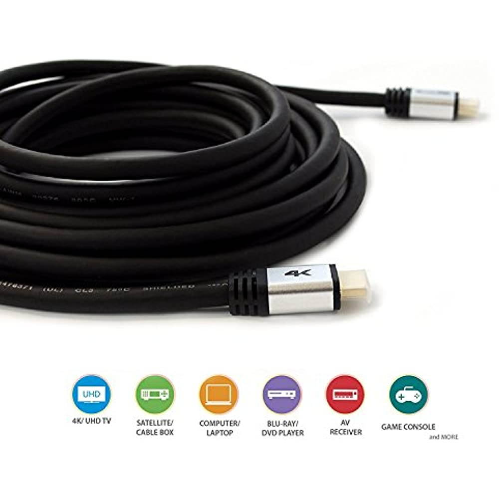 QualGear&reg; 50 Feet High-Speed Long HDMI 2.0 Cable with 24K Gold Plated Contacts, Supports 4K Ultra HD, 3D, 18 Gbps, Audio Return Channel,CL3 Rated for In-Wall Use (QG-CBL-HD20-50FT)