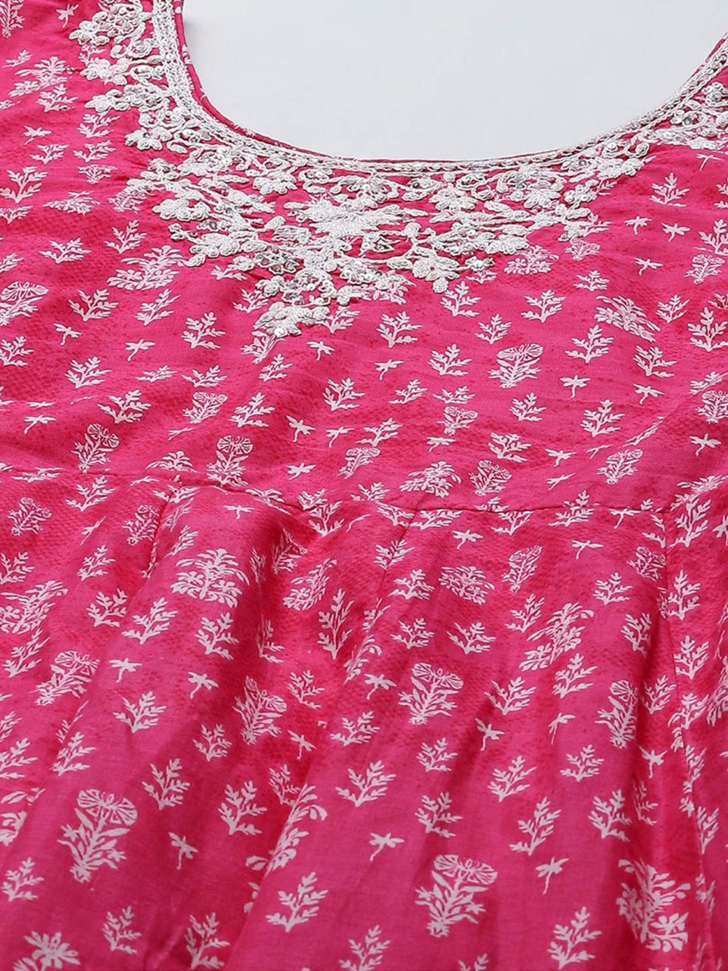 Biba Pink Cotton Printed Kurta Churidar Set With Dupatta