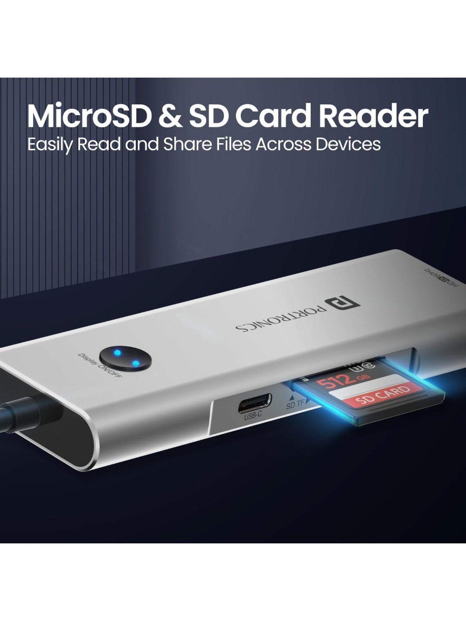 Portronics Mport One USB C Hub 9 in 1 with 4K Type C Charging, Card Reader, 3.5mm AUX (Grey)