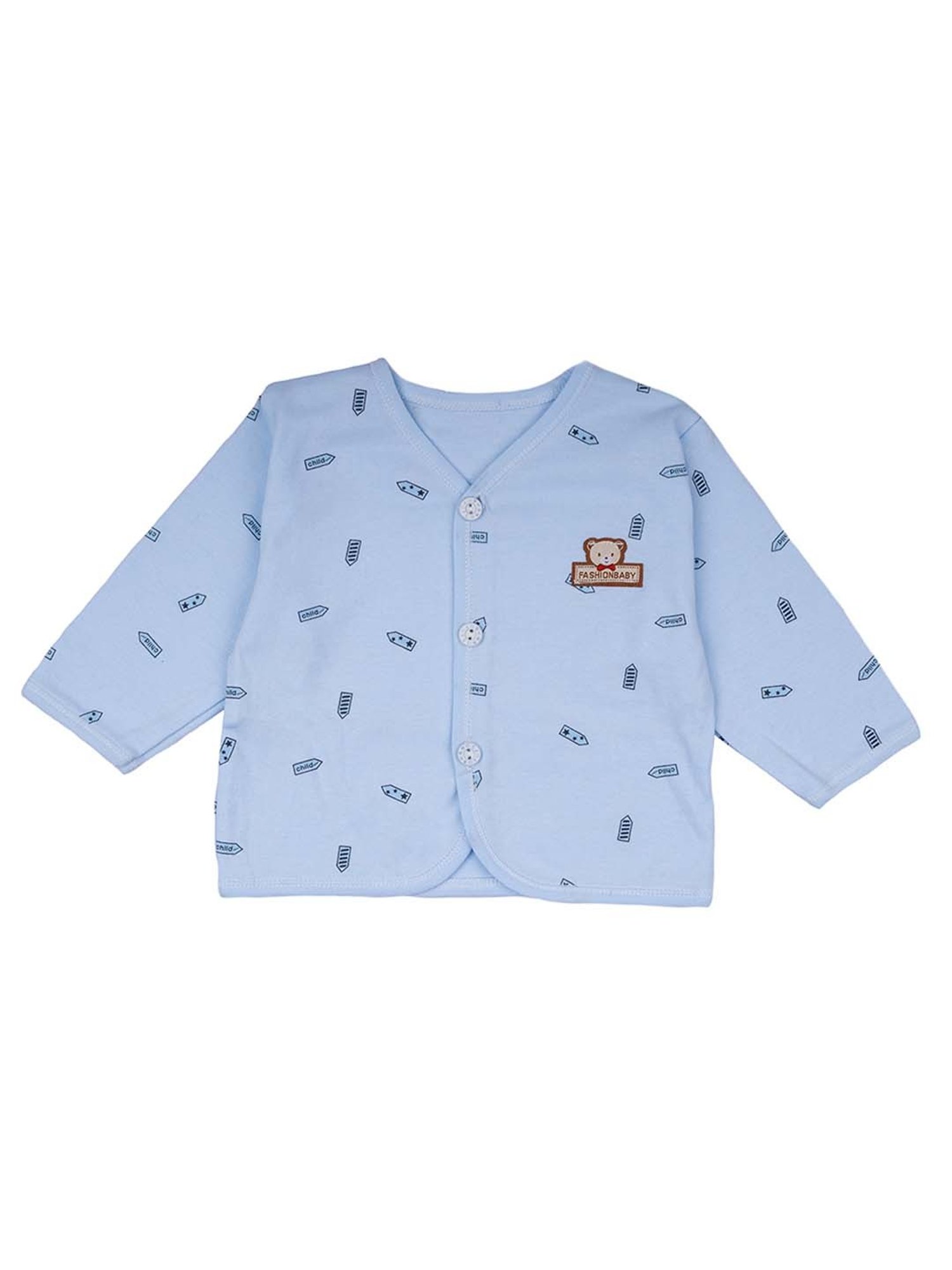 Baby Moo Kids Blue Printed Full Sleeves T-Shirt Set