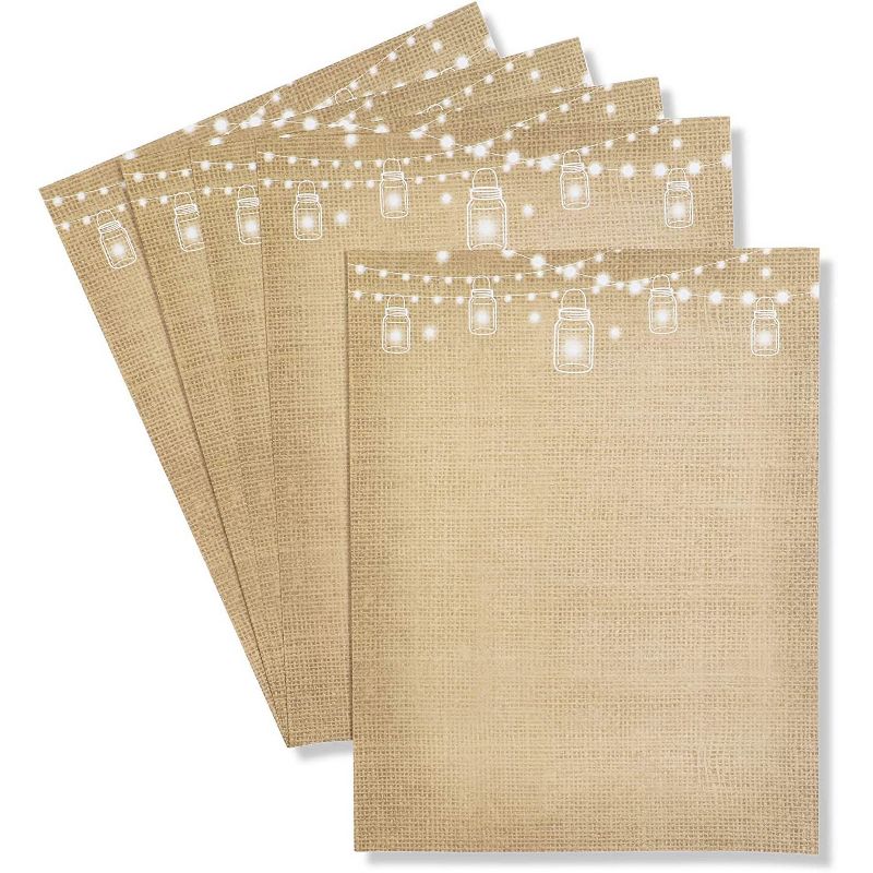Pipilo Press 100 Sheets Rustic Stationery, String Light with Mason Jar 8.5 x 11 In