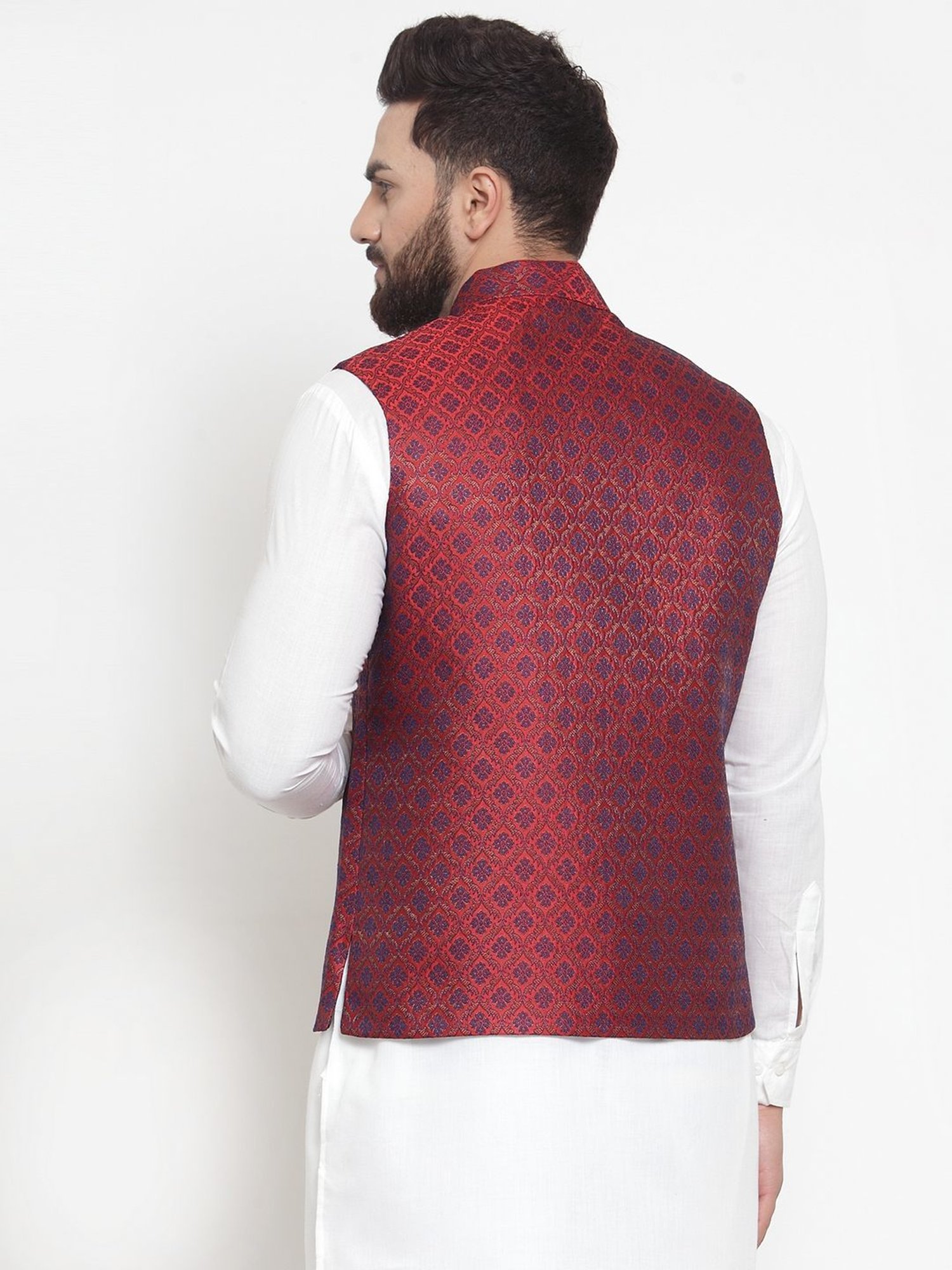 Treemoda Maroon Regular Fit Self Pattern Nehru Jacket