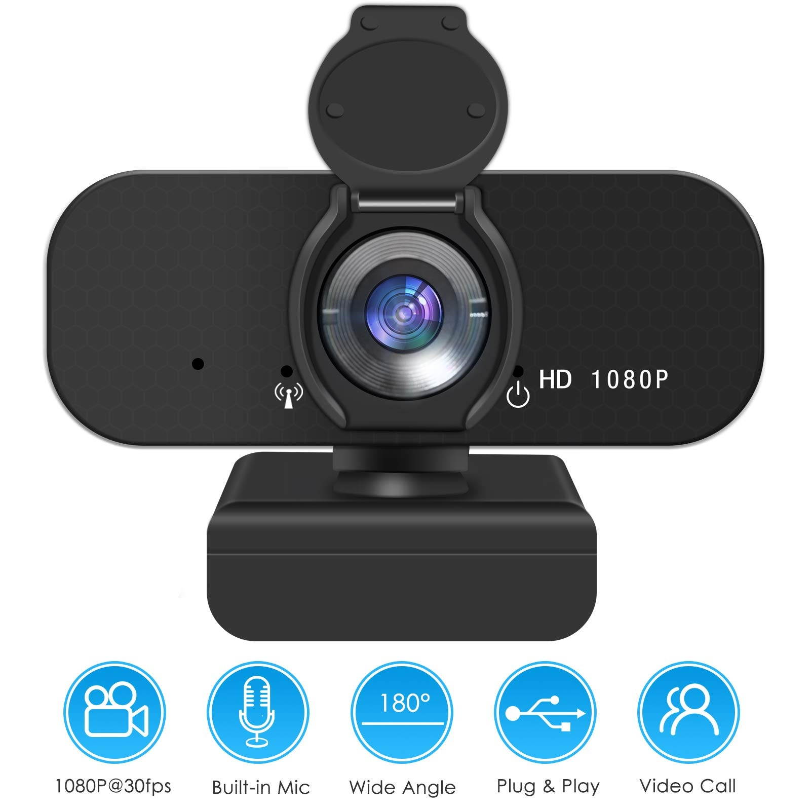 Webcam, USB HD 1080p Web Camera, PC Computer Webcam with Tripod,Microphone.Laptop Desktop HD Camera Video 110&deg;Widescreen,Webcam, Pro Streaming Webcam for Recording, Calling, Conferencing, Gaming