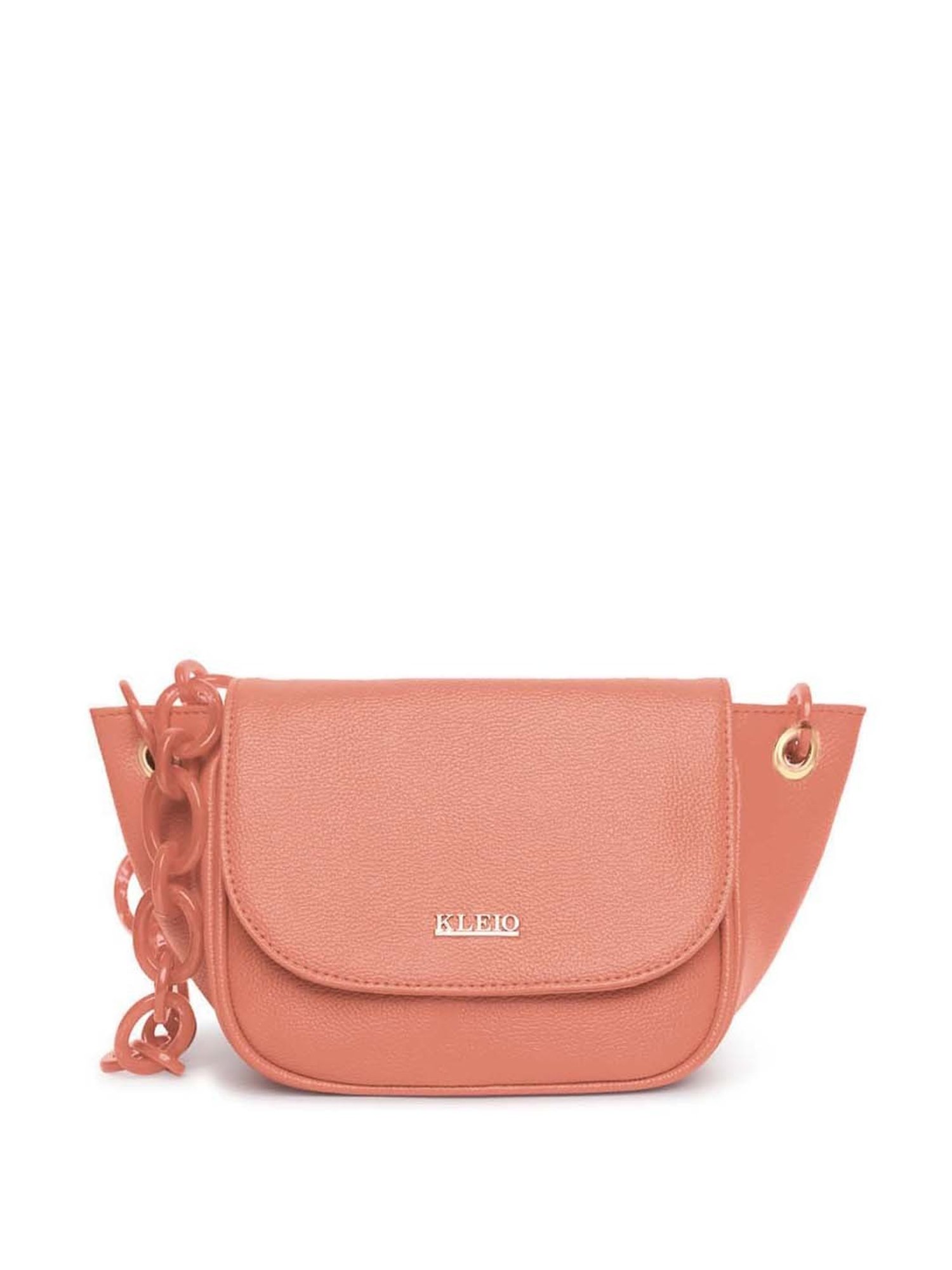 KLEIO Pink Solid Medium Shoulder Handbag