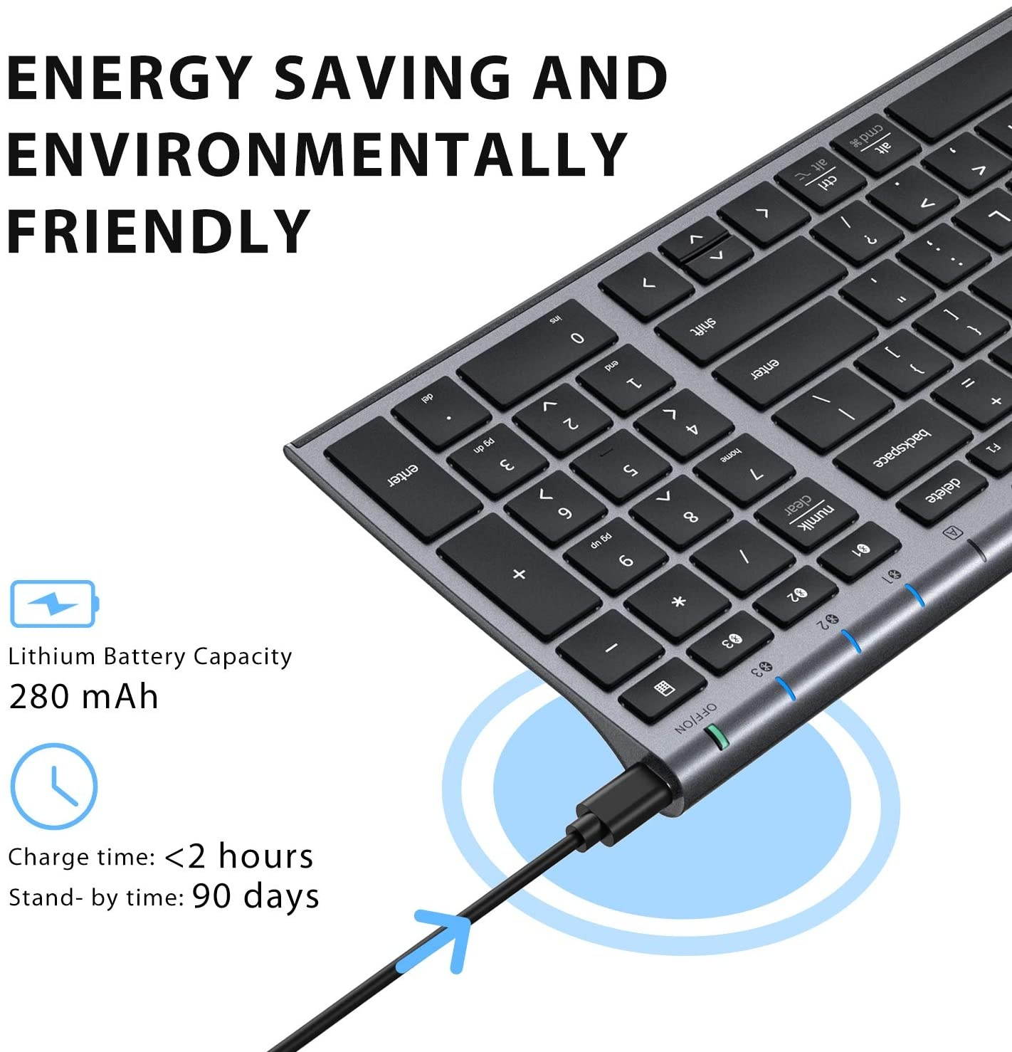 iClever BK10 Bluetooth Keyboard, Multi Device Keyboard Rechargeable Bluetooth 5.1 with Number Pad Ergonomic Design Full Size Stable Connection Keyboard for iPad, iPhone, Mac, iOS, Android, Windows