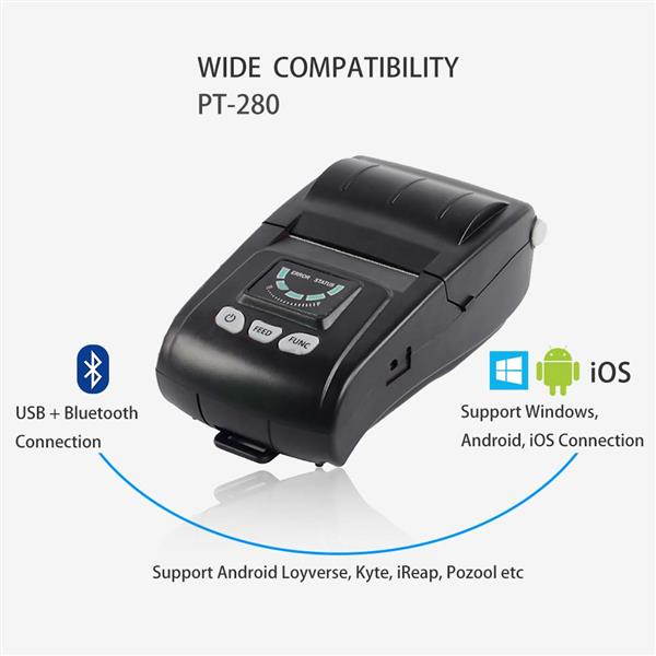 Gainscha PT-280 Steady-Selling Mobile Printer Bluetooth Printer 58mm Receipt Printing