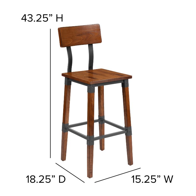 Emma and Oliver 4 Pack Commercial Grade Rustic Walnut Industrial Style Wood Dining Barstool