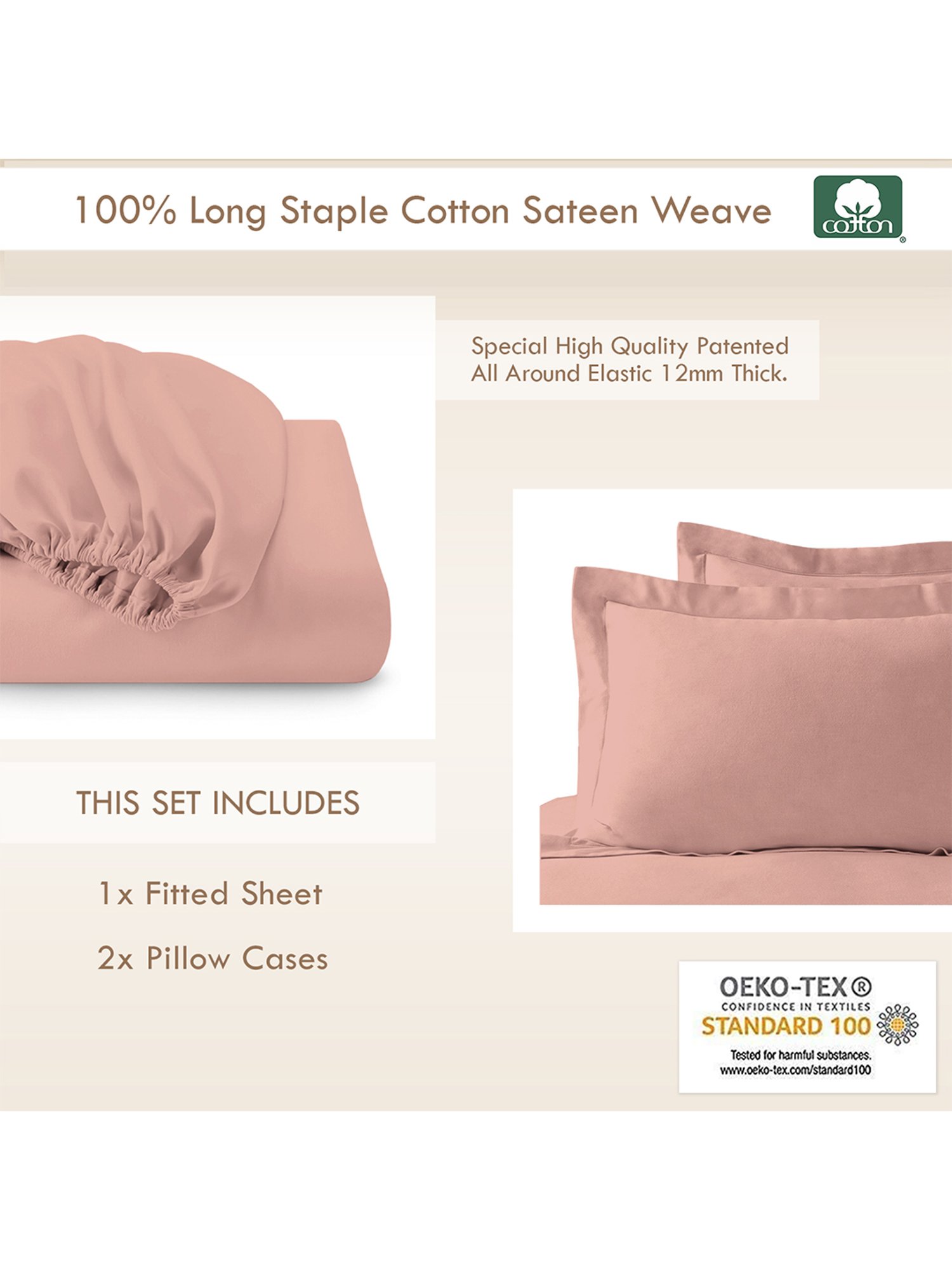 Pizuna New Rose 400TC Cotton Fitted Bed Sheet with 1 Pillow Covers