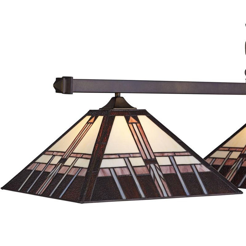 Robert Louis Tiffany Bronze Linear Island Pendant Chandelier 56" Wide Tiffany Style Alfred Geometric Glass 3-Light Fixture Kitchen