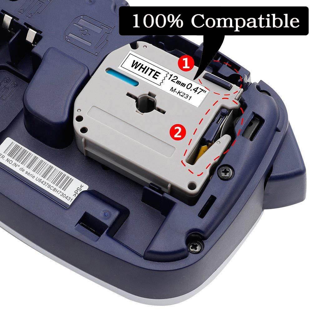 Replace Brother P-Touch M Tape 12mm 0.47 Inch Black on White M-231 M-k231 M-k231s Label Tape Refill Compatible Ptouch Label Maker PT-65 PT-70 PT-85 PT-90 PT-M95 PT-70BM PT-45M PT-55BM PT-55S, 6-Pack