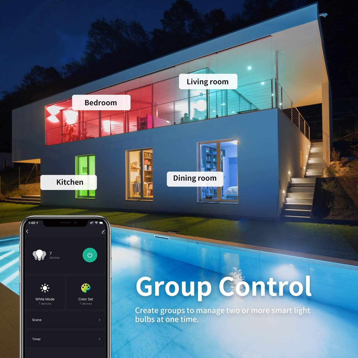 Smart Light Bulbs, Alexa Light Bulb, Smart Bulbs that Work with Alexa & Google Assistant, WiFi Light Bulbs A19 Daylight (5000K) No Hub Required, 800LM 60W Equivalent High CRI>90, 2 Pack