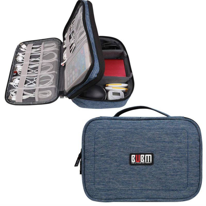 BUBM Electronic Organizer, Double Layer Travel Gadget Storage Bag for Cables, Cord, USB Flash Drive, Power Bank and More-a Sleeve Pouch for 7.9" iPad Mini (Medium,Denim Blue)
