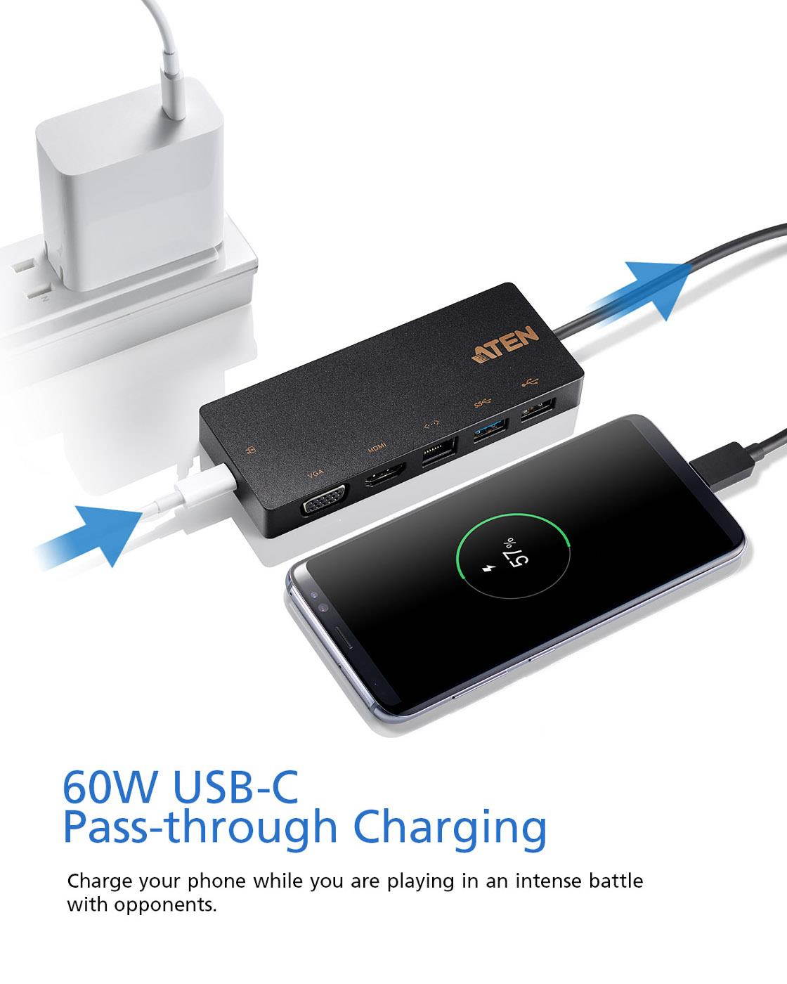 ATEN UH3236 USB-C Multiport Mini Dock with Power Pass-Through w/3-Yr Warranty