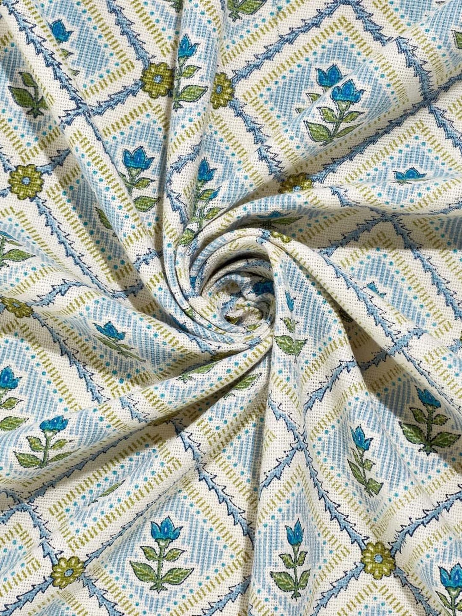 Fabindia Home Ramya Turquoise 267 GSM Cotton 4 Seater Table Cover