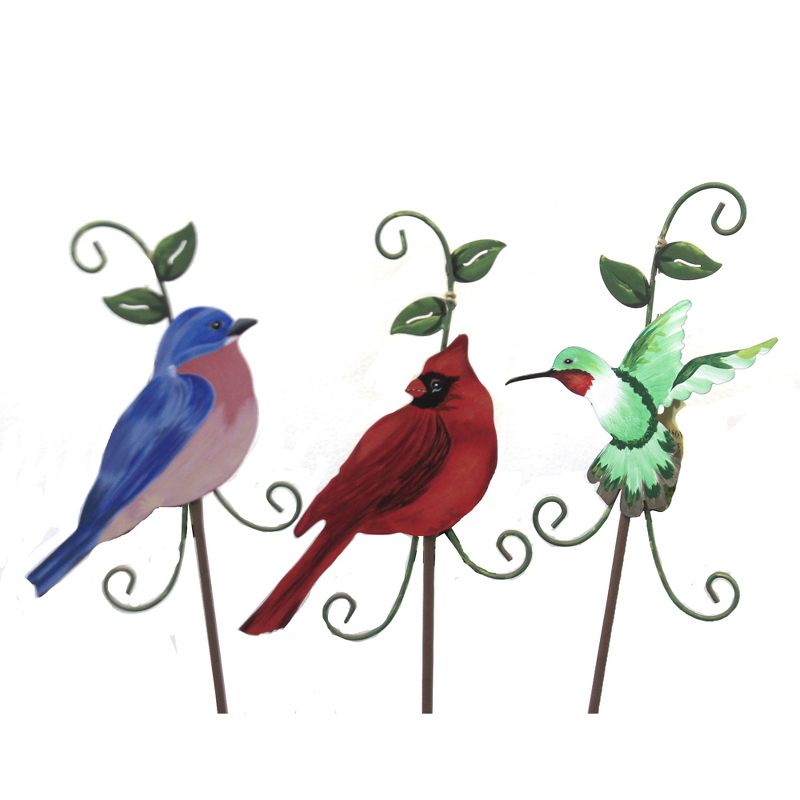 Home & Garden 24.5" Bluebird Cardinal Hummingbird Stakes Round Top Collection  -  Decorative Garden Stakes