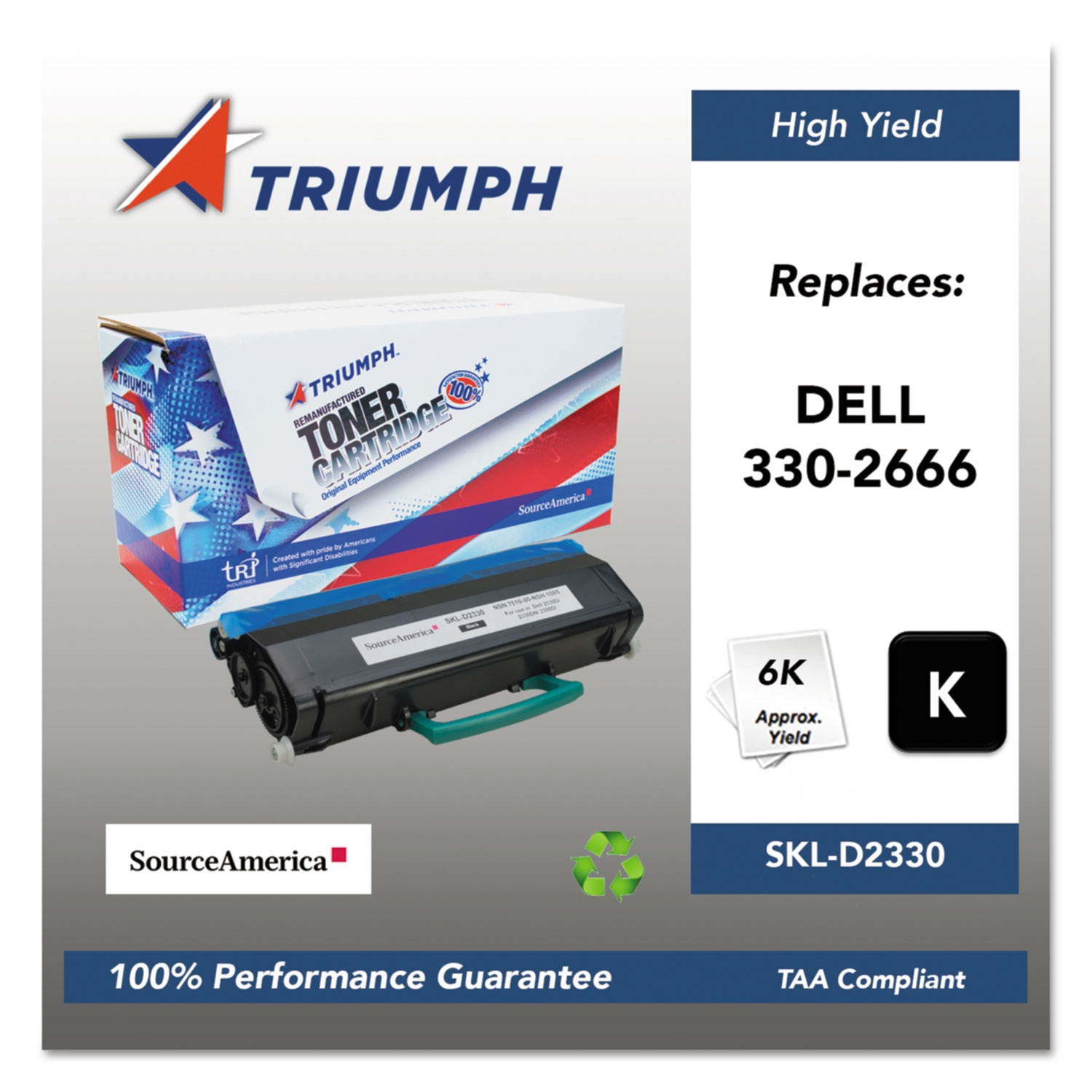 Remanufactured High-Yld 330-2666 Dm253 (2330D) Toner, 6000 Page-Yld, B