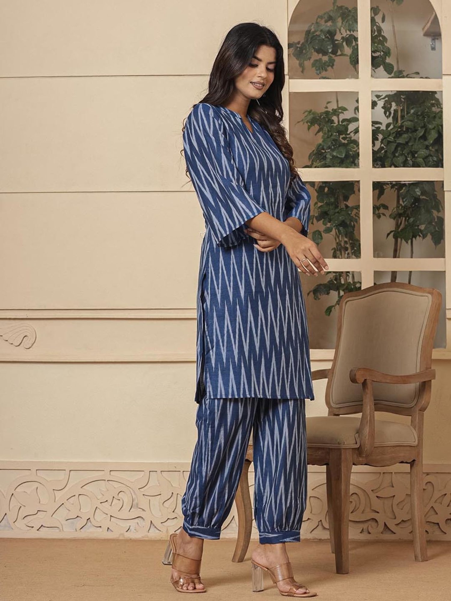 Yufta Blue Cotton Printed Kurti & Salwar set