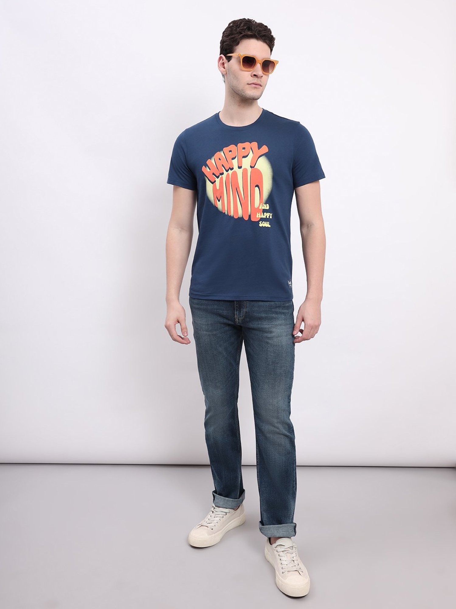 Lee Navy Regular Fit Graphic Print Cotton Crew T-Shirt