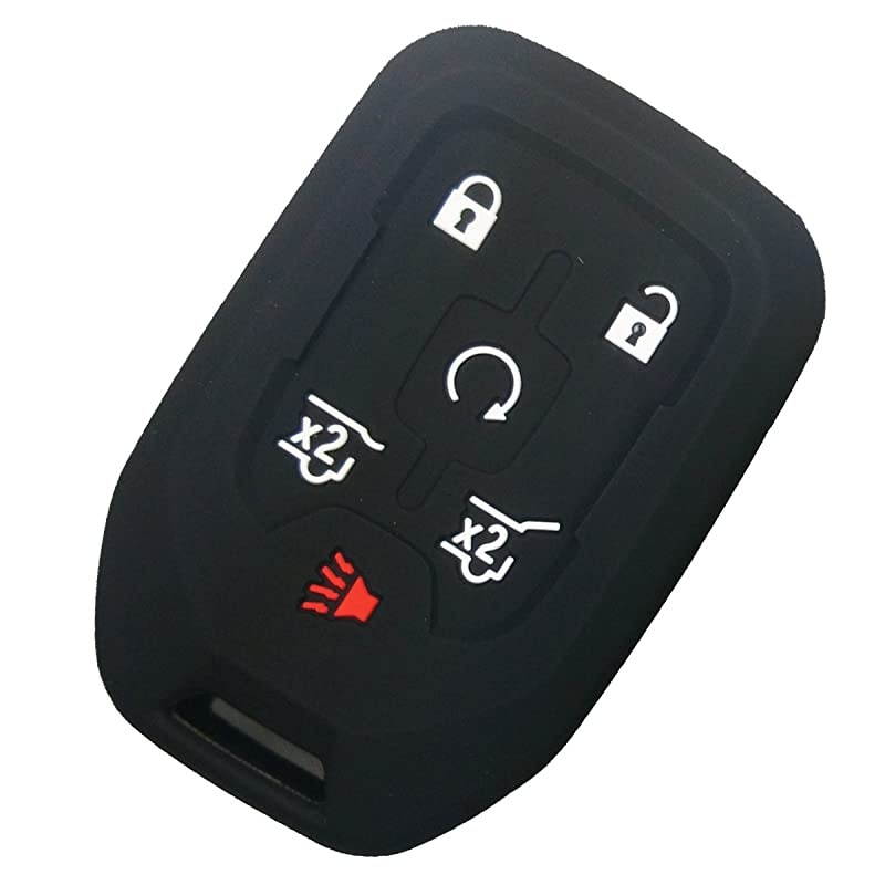 Rubber Key Fob Cover Case Protector Skin Jacket Keyless Entry for 2015 2016 Chevrolet Suburban Tahoe GMC Yukon 6 Buttons Smart Key Black