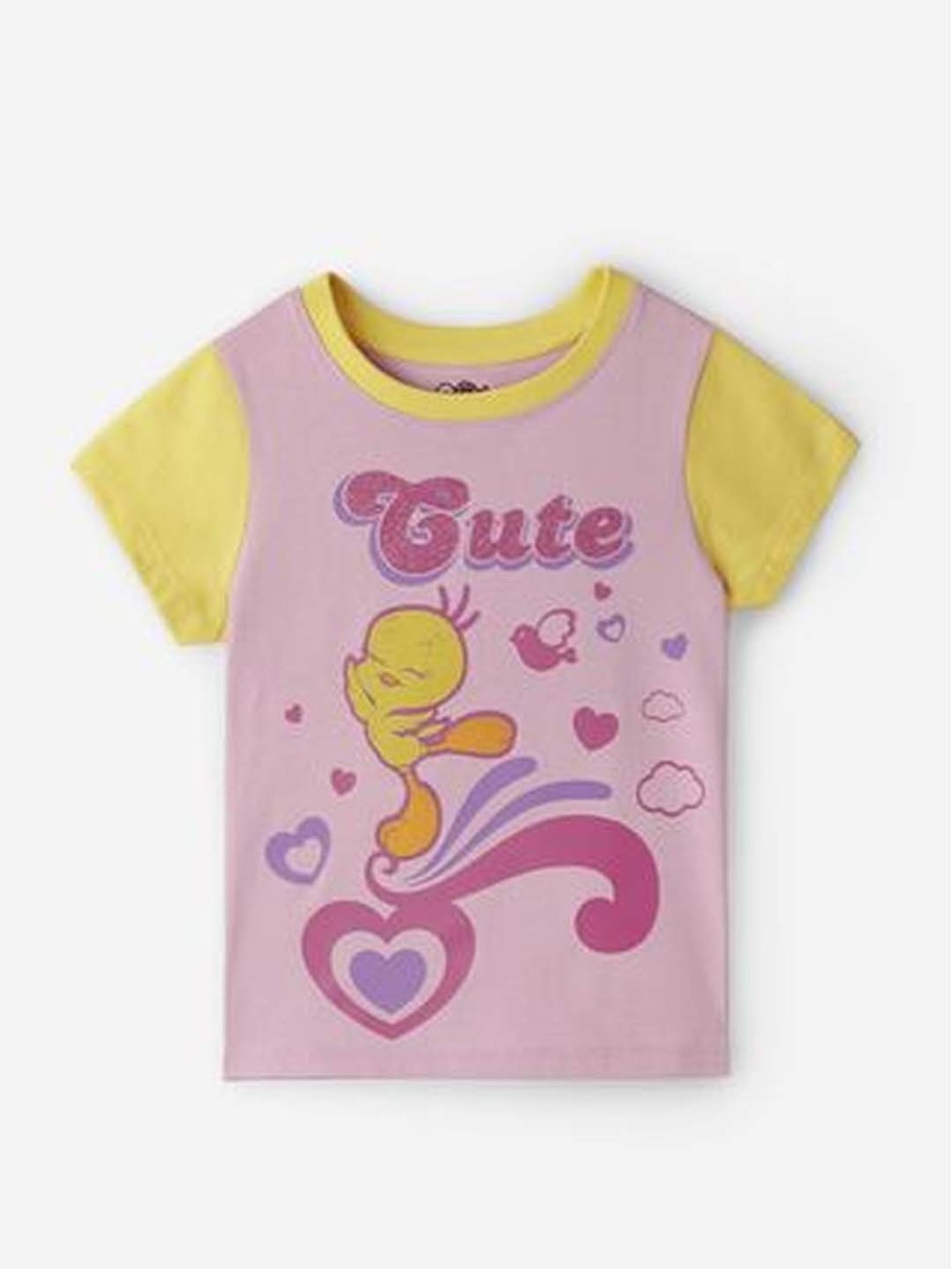The Souled Store Kids Pink & Yellow Cotton Printed Looney Tunes T-Shirt Set