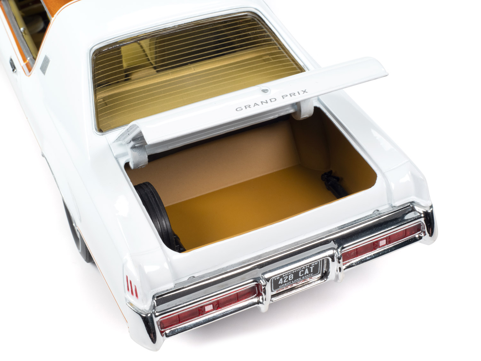 1969 Pontiac Royal Bobcat Grand Prix Model J Cameo White with Firefrost Gold Hood and Top with Gold Interior "American Muscle" Series 1/18 Diecast Model Car by Auto World