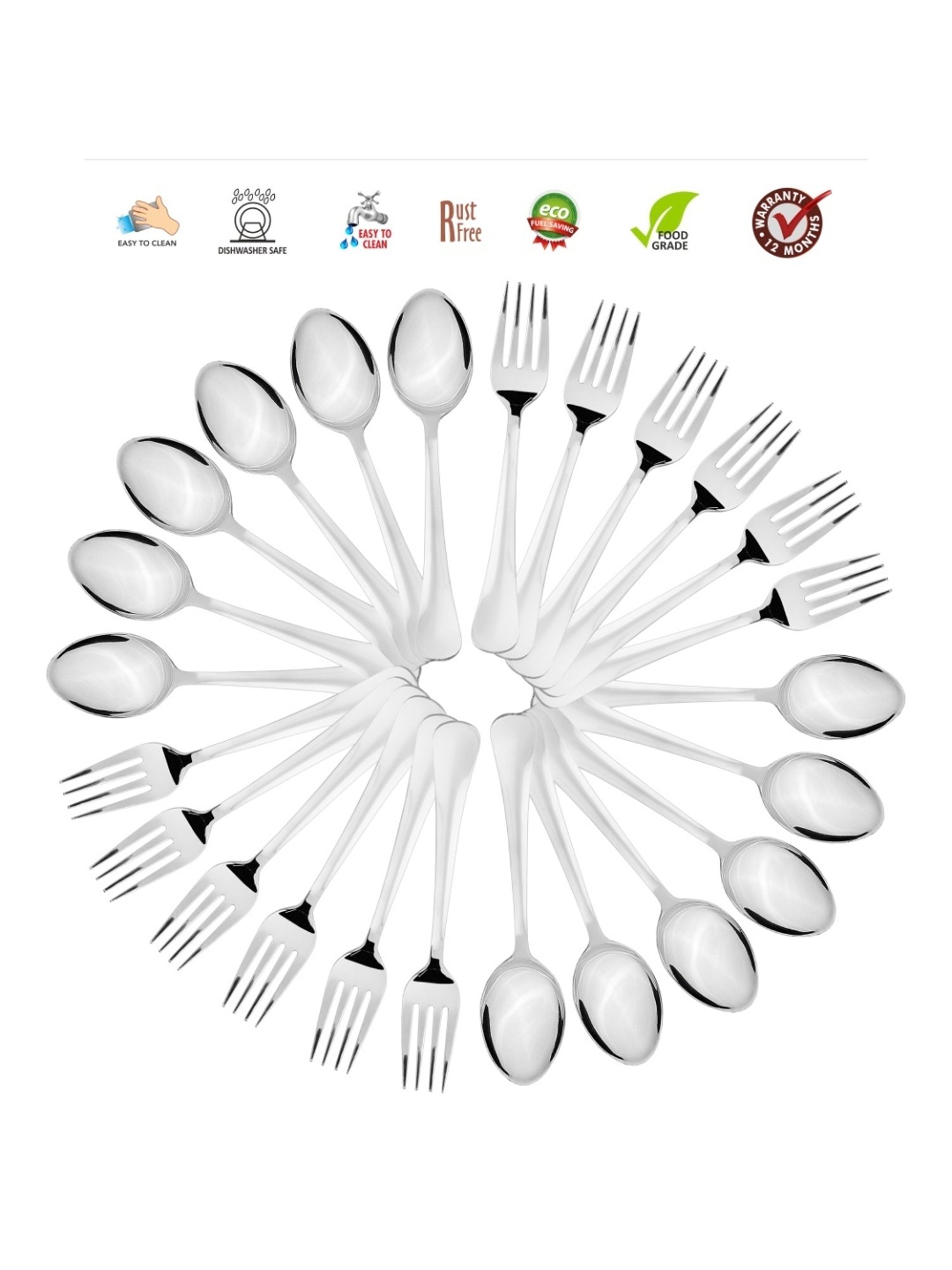 Sumeet S.S.Premium Quality Dessert/Table Spoon 12Pc-18.5cm,Desert/Table Fork 12pc-18.2cm(1.6mm Thick