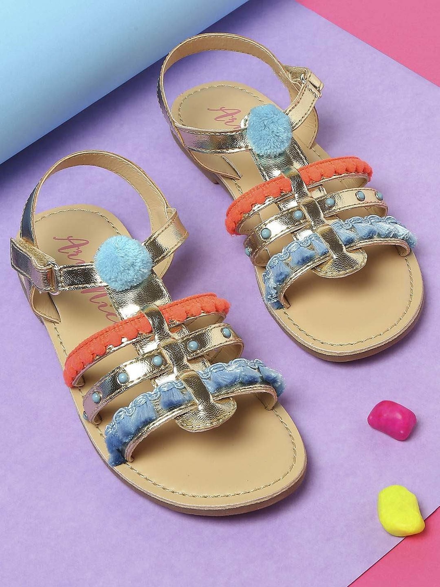 Aria Nica Kids Bling Gold & Blue Casual Sandals