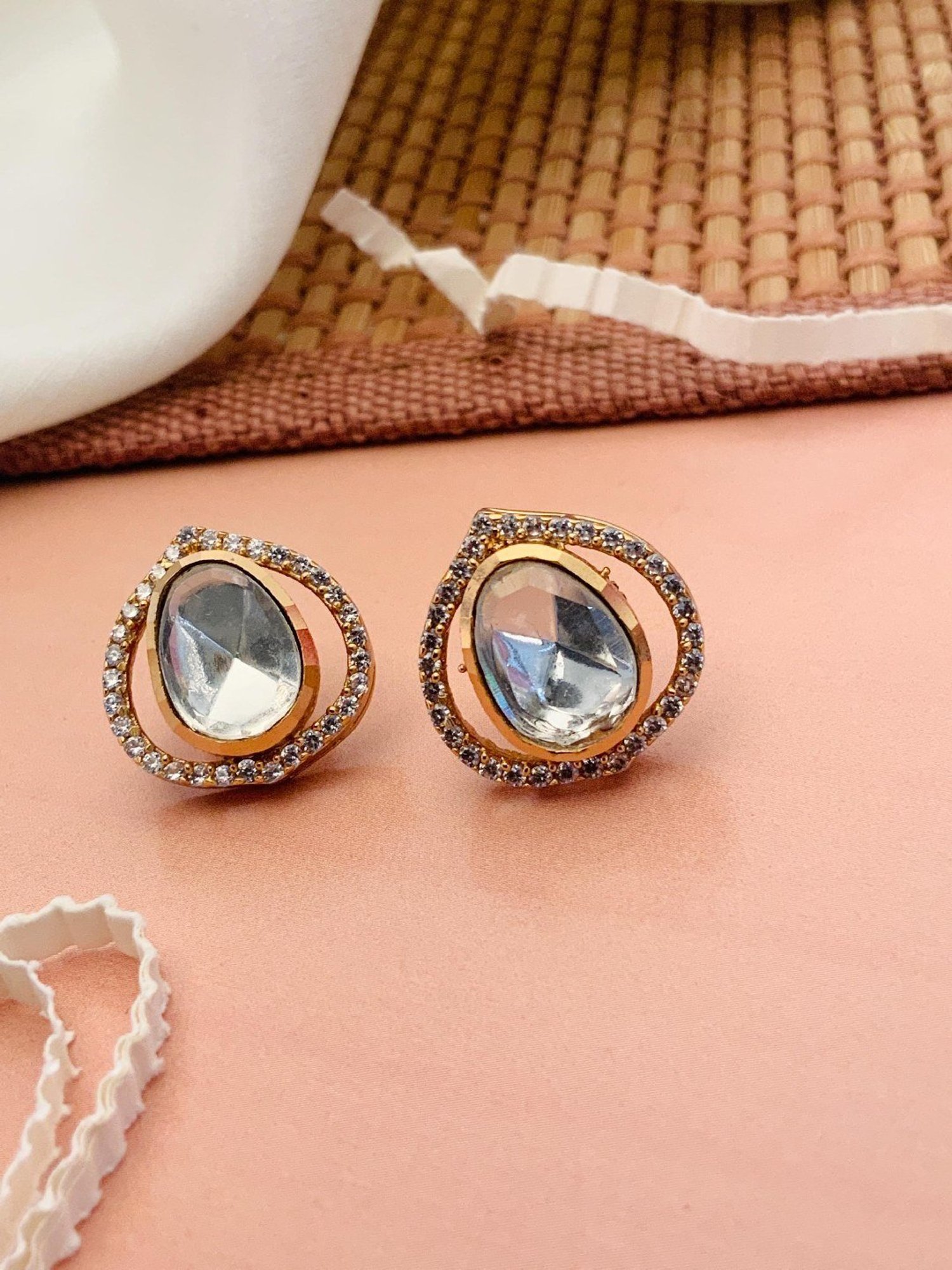 Abdesigns Enchanting Gold-Plated Polki Stud Earrings