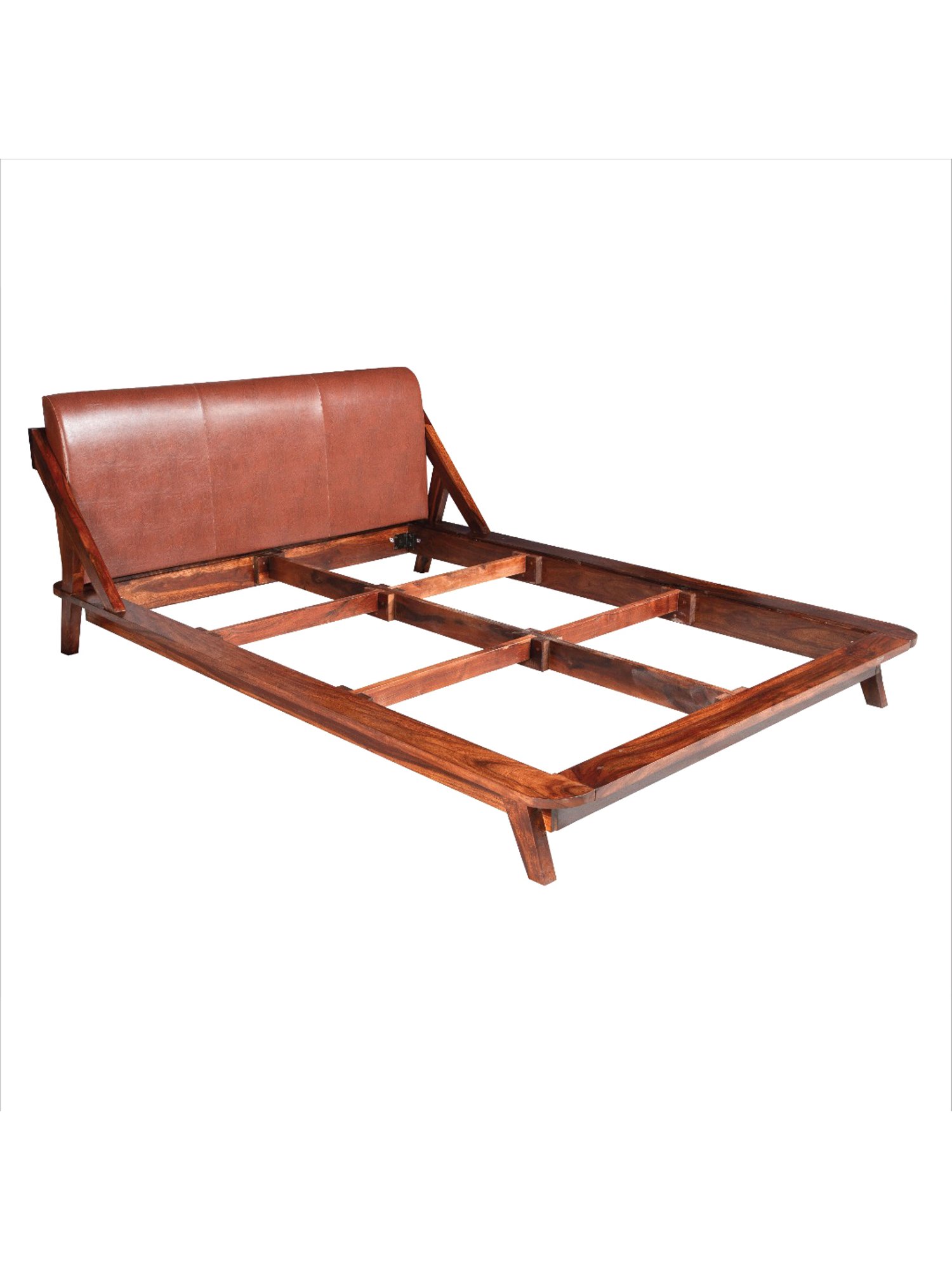 Duroflex Plush Brown Sheesham Wood Queen Bed in Honey Finish