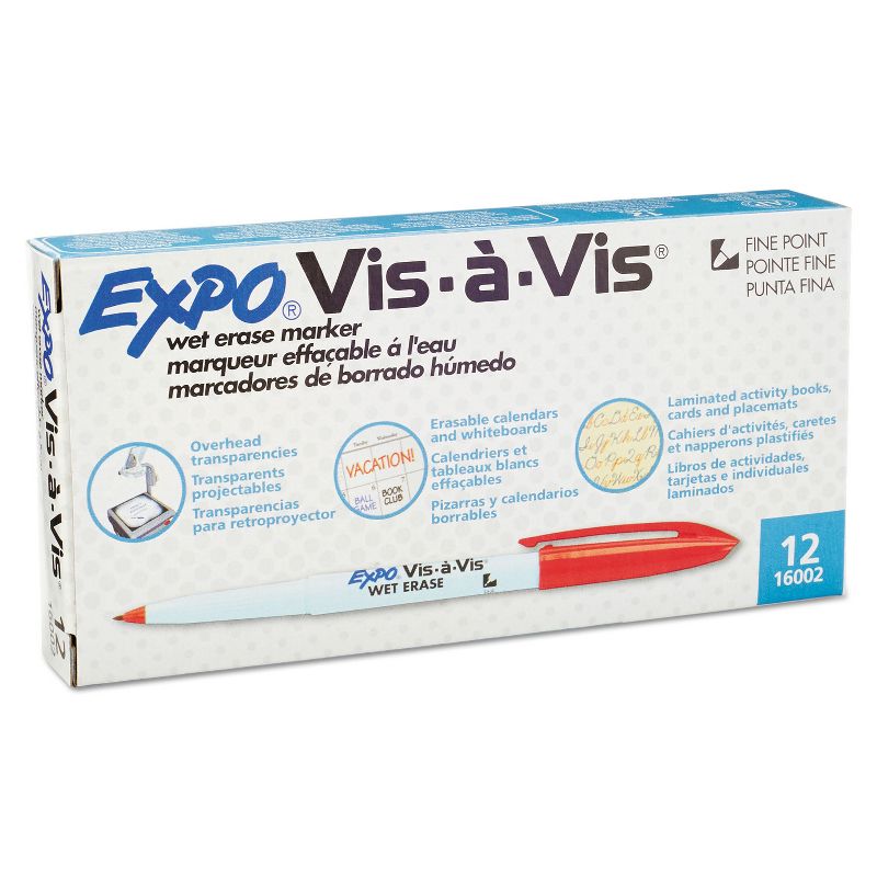 EXPO Vis-&agrave;-Vis Wet-Erase Marker Fine Point Red Dozen 16002
