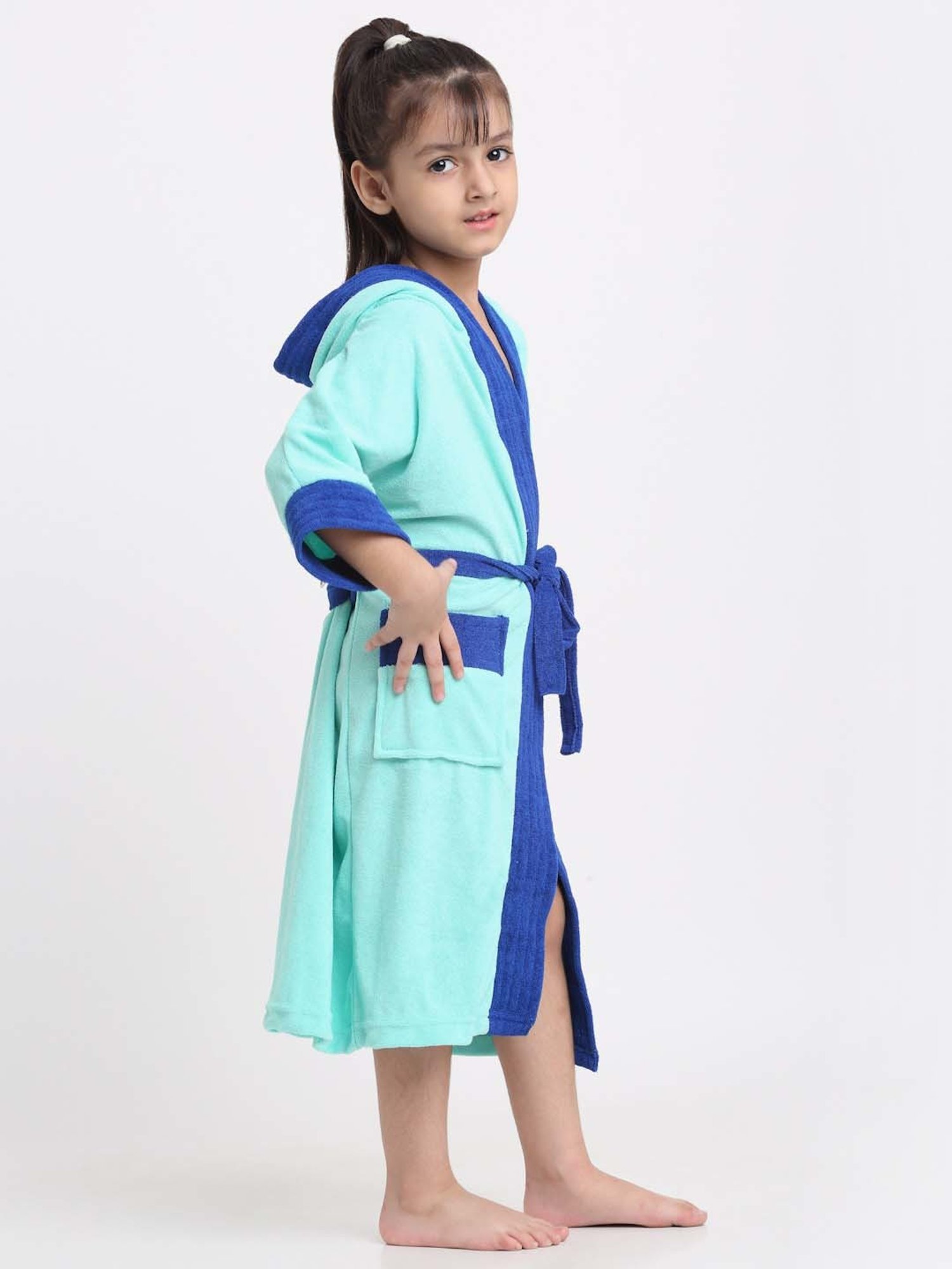 Creeva Melodious Black & Turkish Micro Terry 225 GSM Kids Hooded Bathrobe 4-5 Years With Pocket