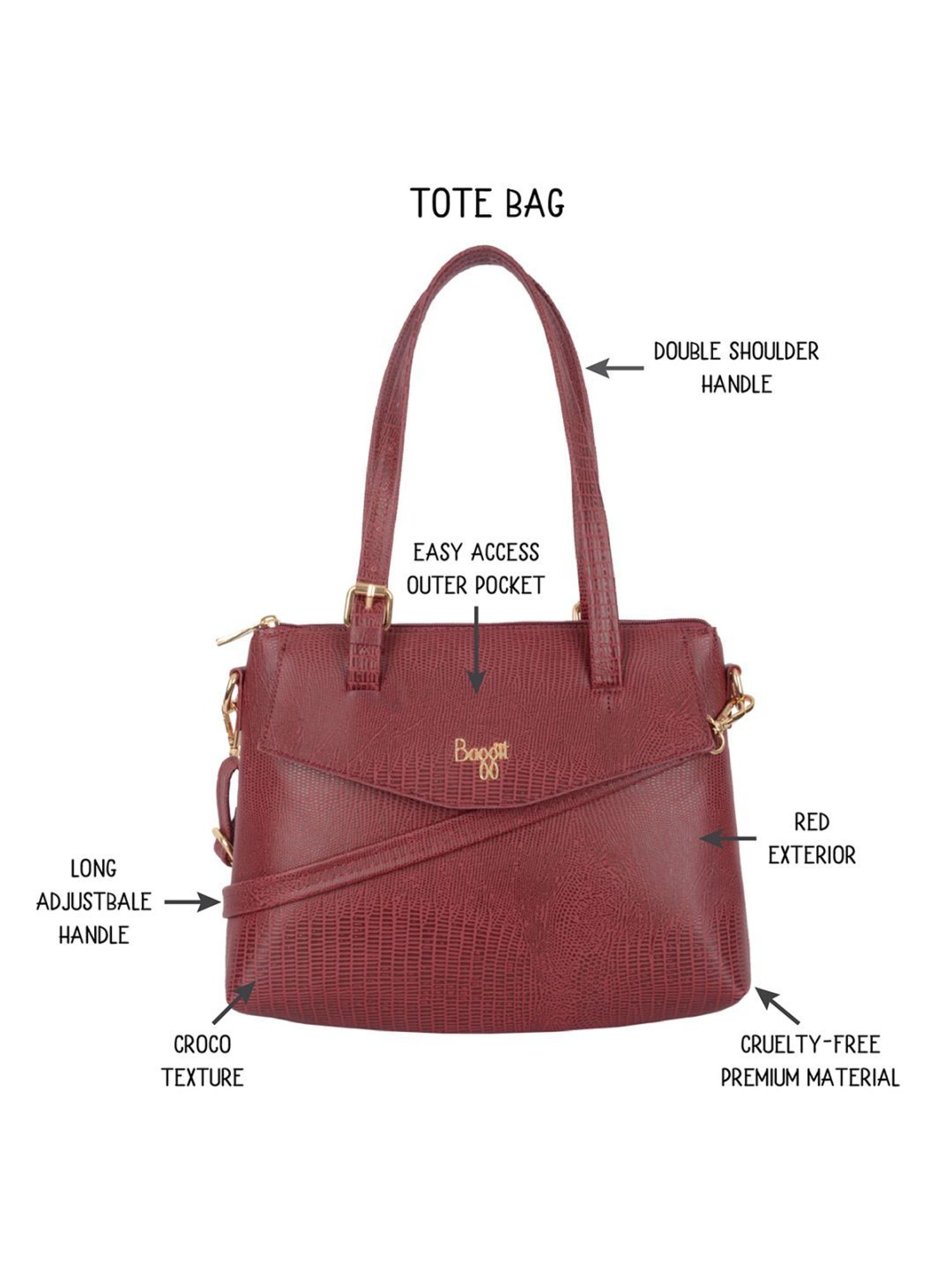 Baggit Tampop Lizzo Red PU Textured Shoulder Handbag