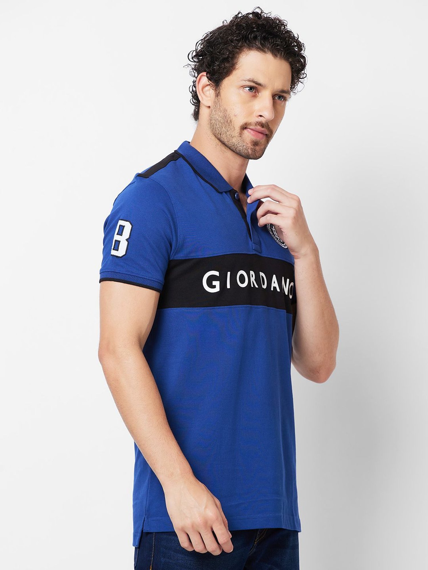 Giordano Navy Slim Fit Colour Block Polo T-Shirt
