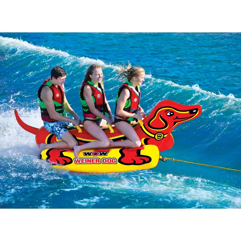 WOW Sports 19-1010 Heavy Duty Super Dog 3 Person Towable Tube w/ Handles, Yellow & Red
